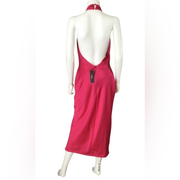 Lulus NWT Women’s “Beyond Classy” Hot Pink Satin Halter Midi Dress. Size Medium. - Picture 12 of 16
